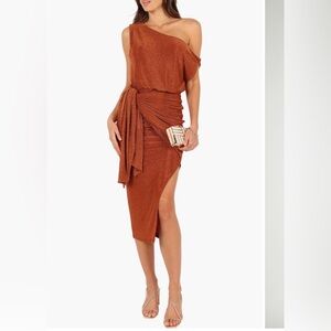 Petal and Pup Santiago Metallic Side tie one shoulder midi Dress